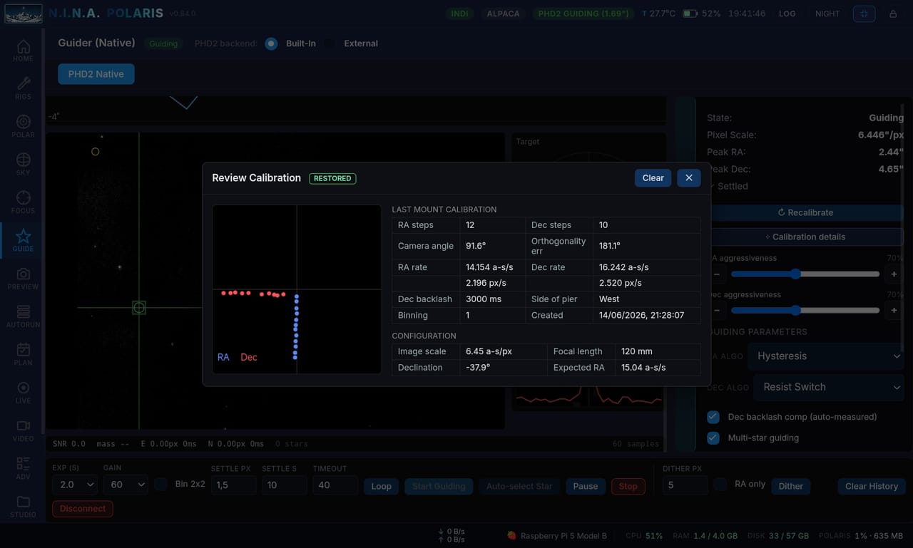 Guiding calibration review with the full mount calibration report