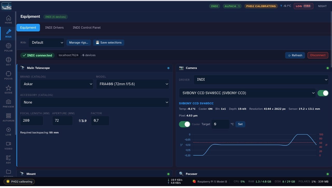 Connect any rig: INDI, ASCOM, Alpaca + native drivers