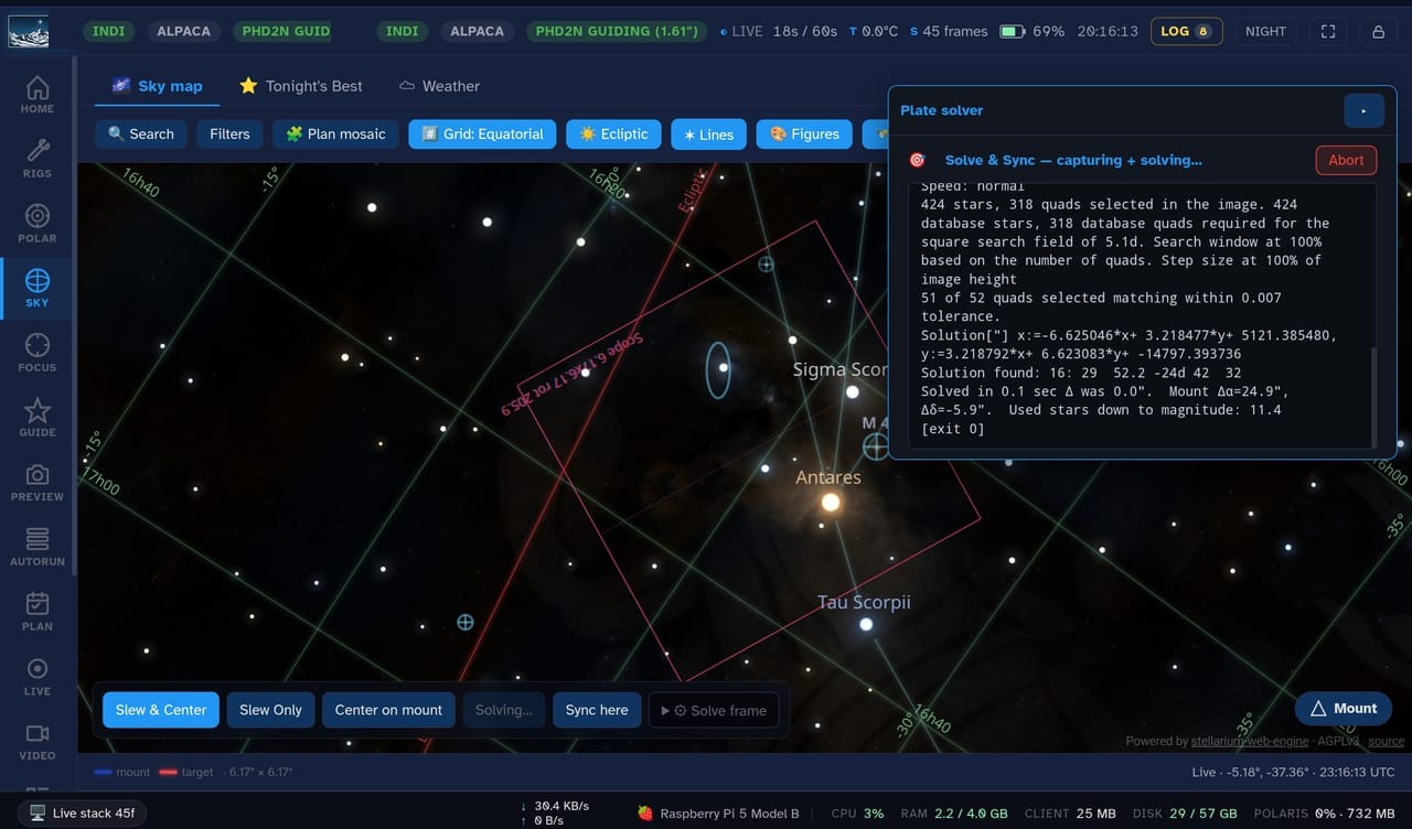 Slew & Center: plate-solving and centering on the target from the sky map